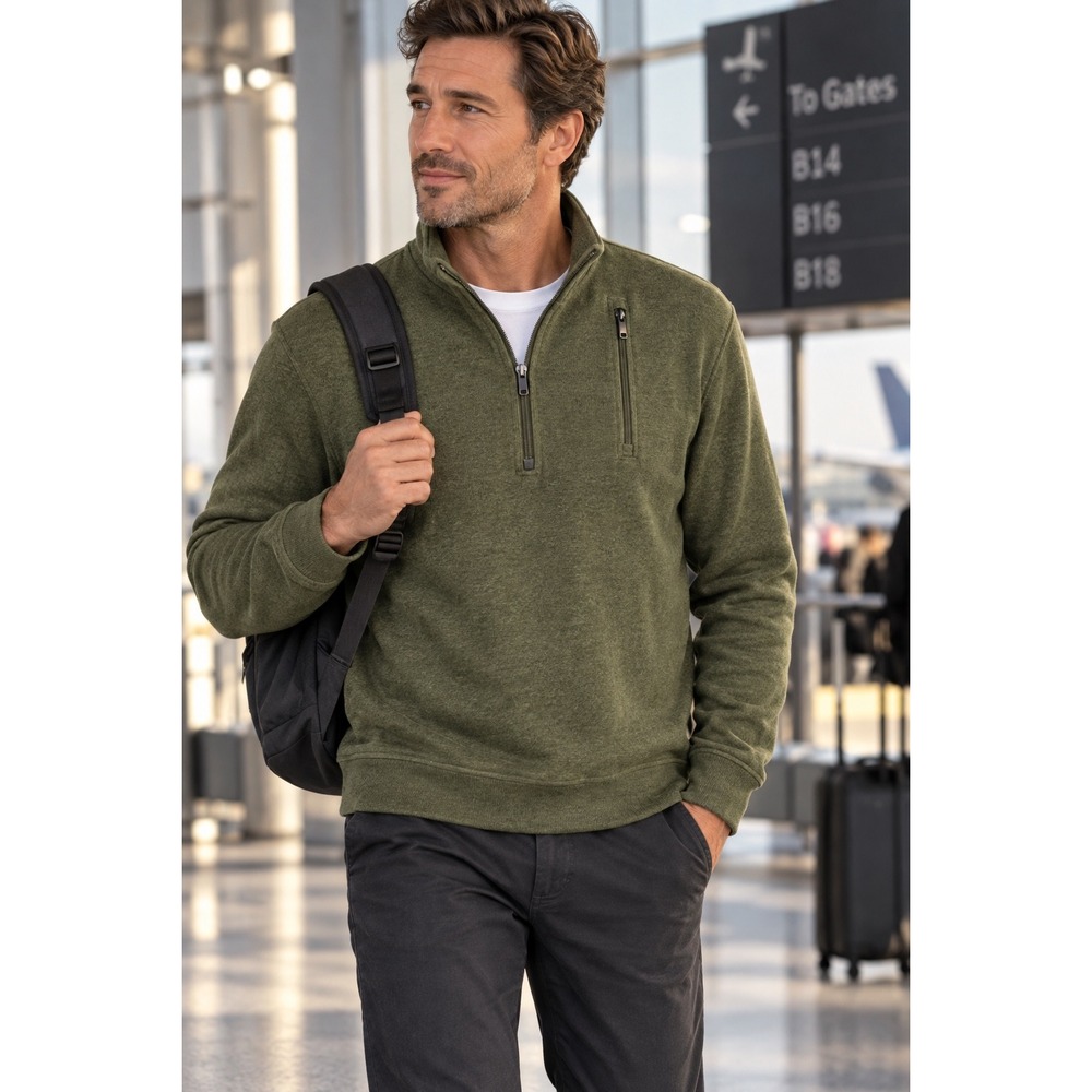 SCOTTeVEST Weekender Travel Quarter Zip Hidden Pocket Sweater Green M